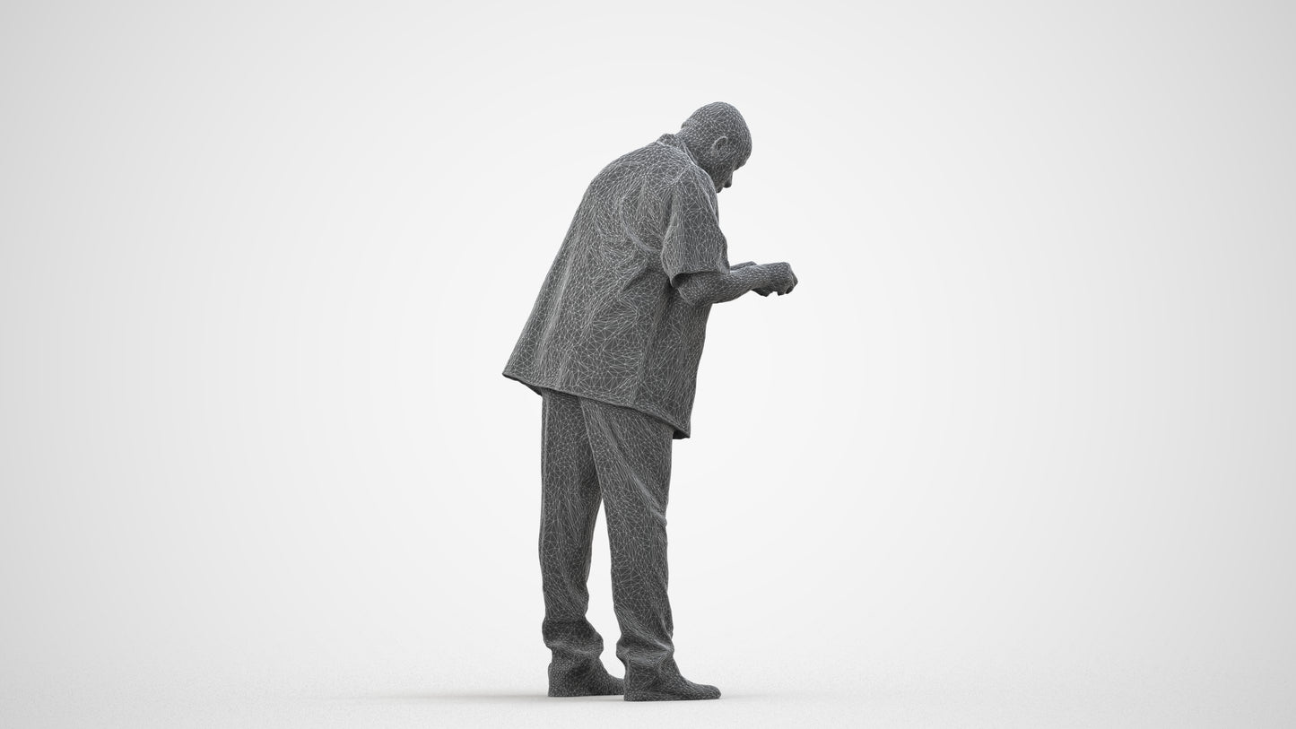 3D people model man hospitality, scanned human for 3ds Max rendering, wireframe side view