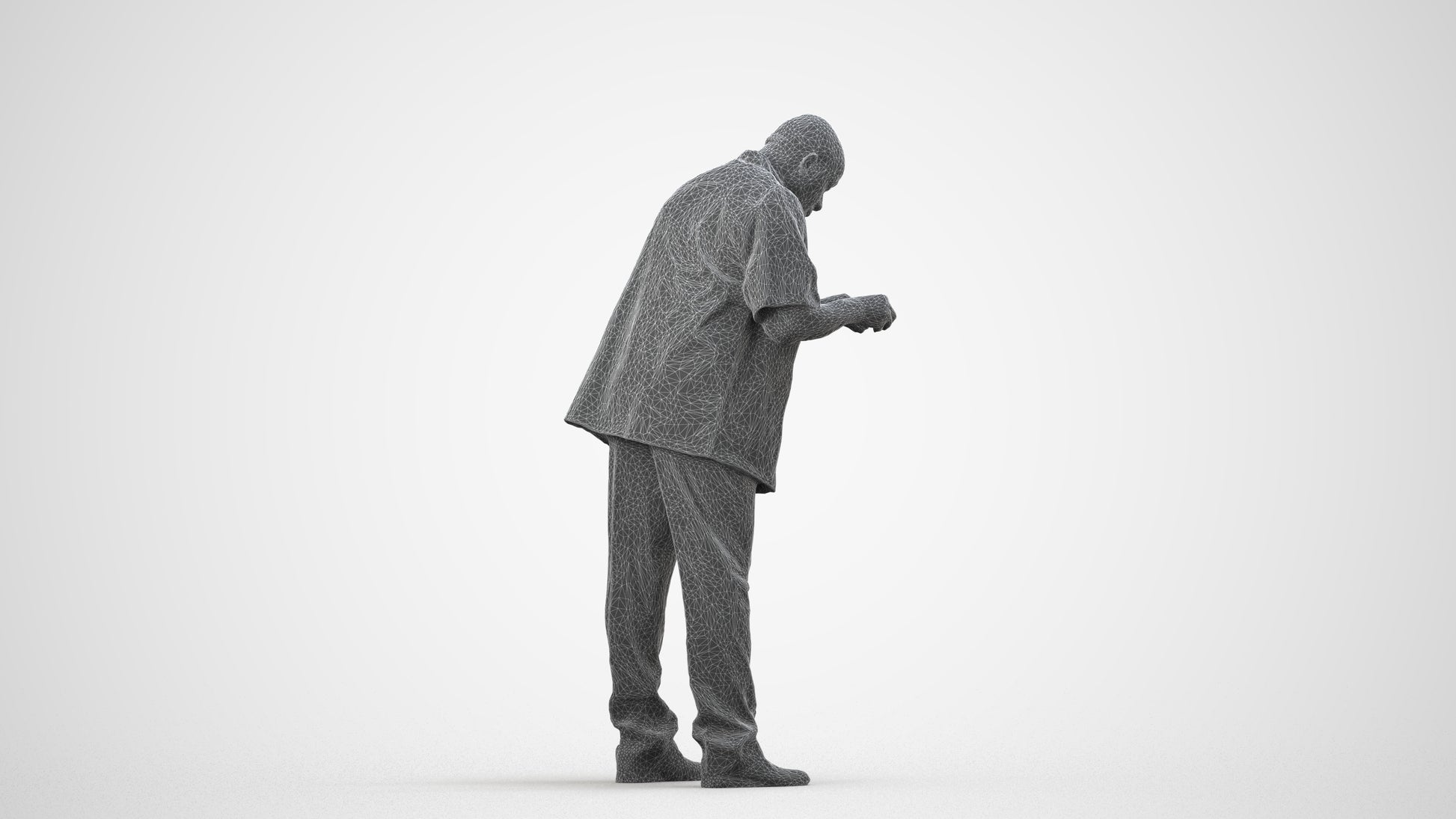 3D people model man hospitality, scanned human for 3ds Max rendering, wireframe side view
