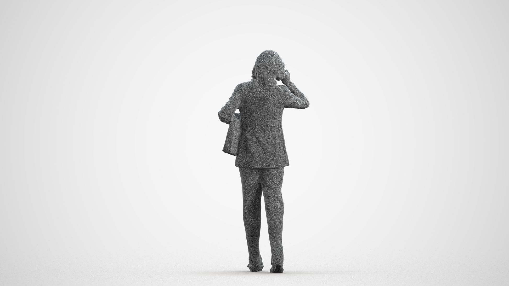 scanned 3D senior woman business walking, photogrammetry people for Enscape and V-Ray, wireframe front view