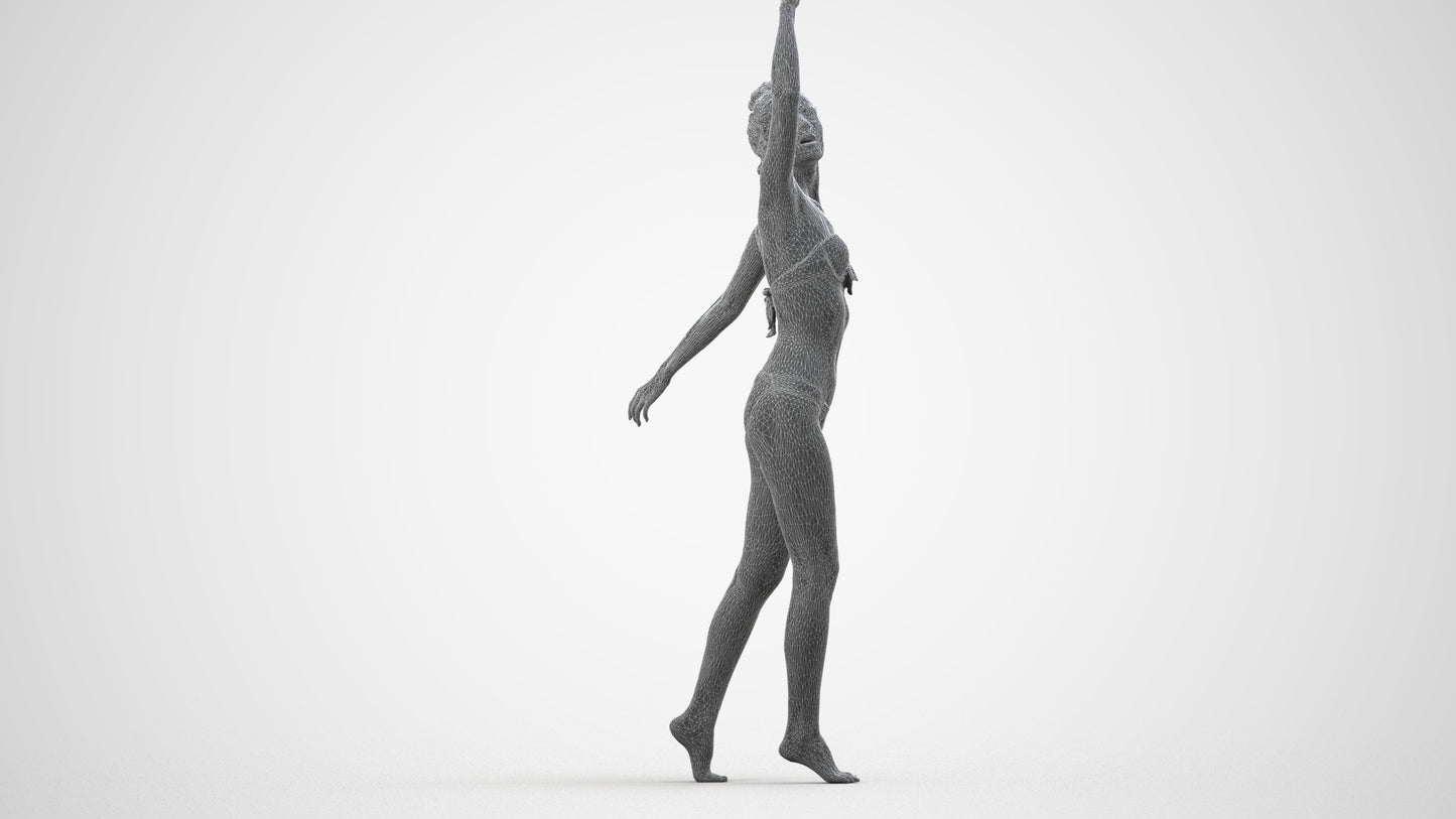 3D people model woman sport pool, scanned human for 3ds Max rendering, wireframe side view
