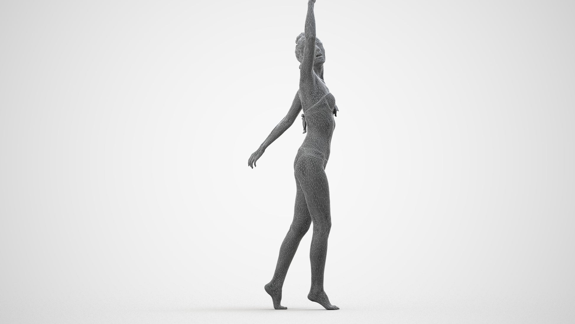 3D people model woman sport pool, scanned human for 3ds Max rendering, wireframe side view
