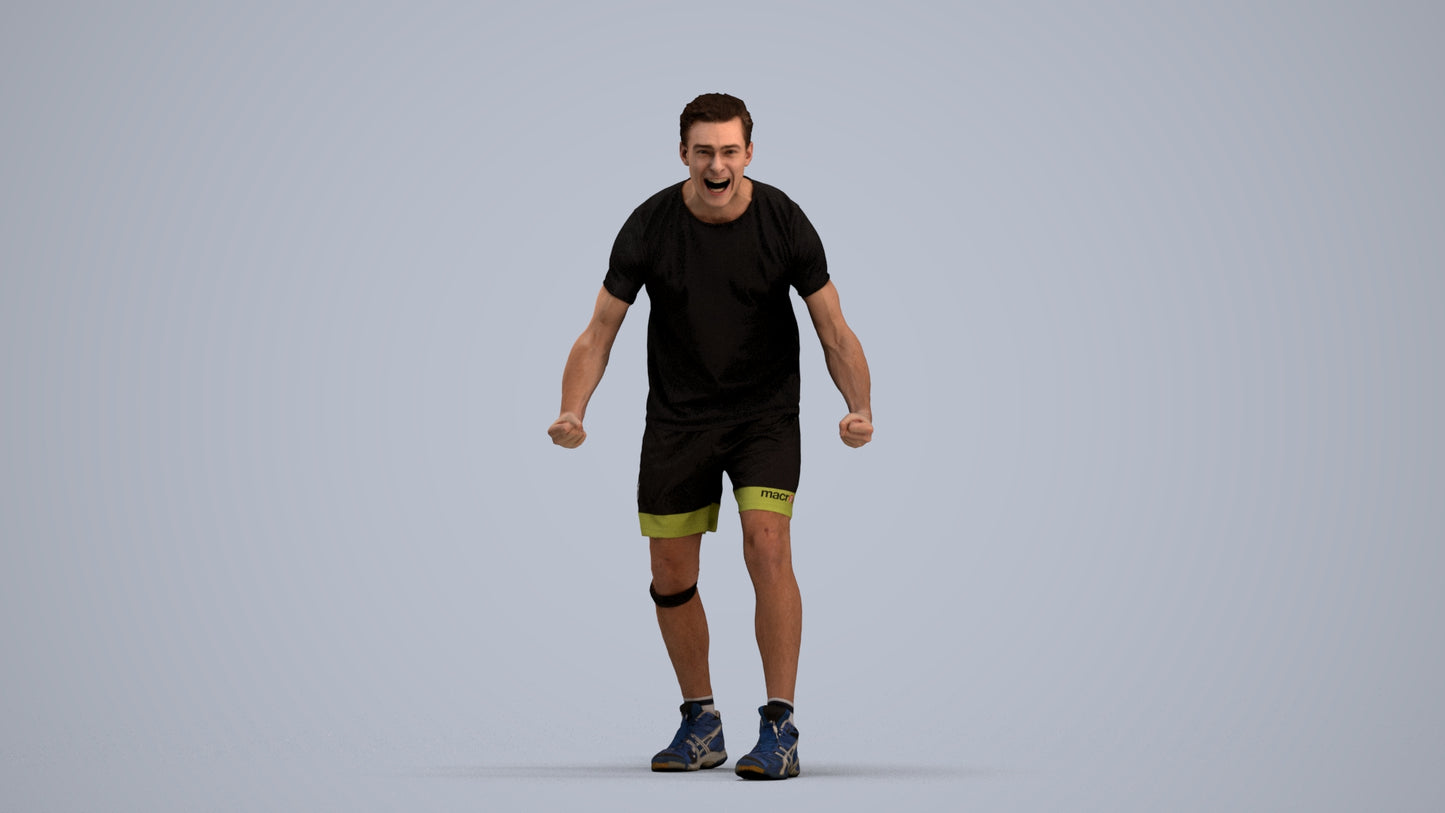 3D human model man sport, photogrammetry scanned person for archviz, standing pose render