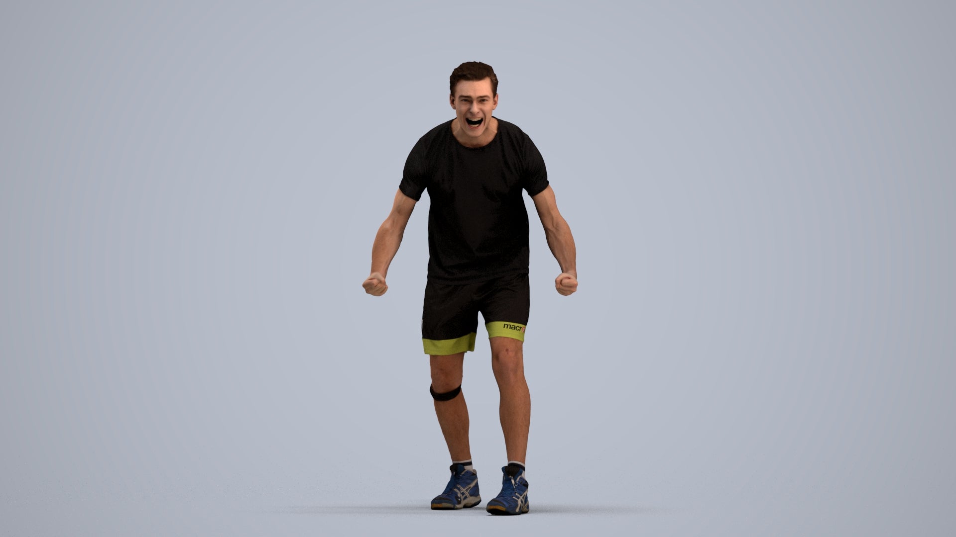 3D human model man sport, photogrammetry scanned person for archviz, standing pose render