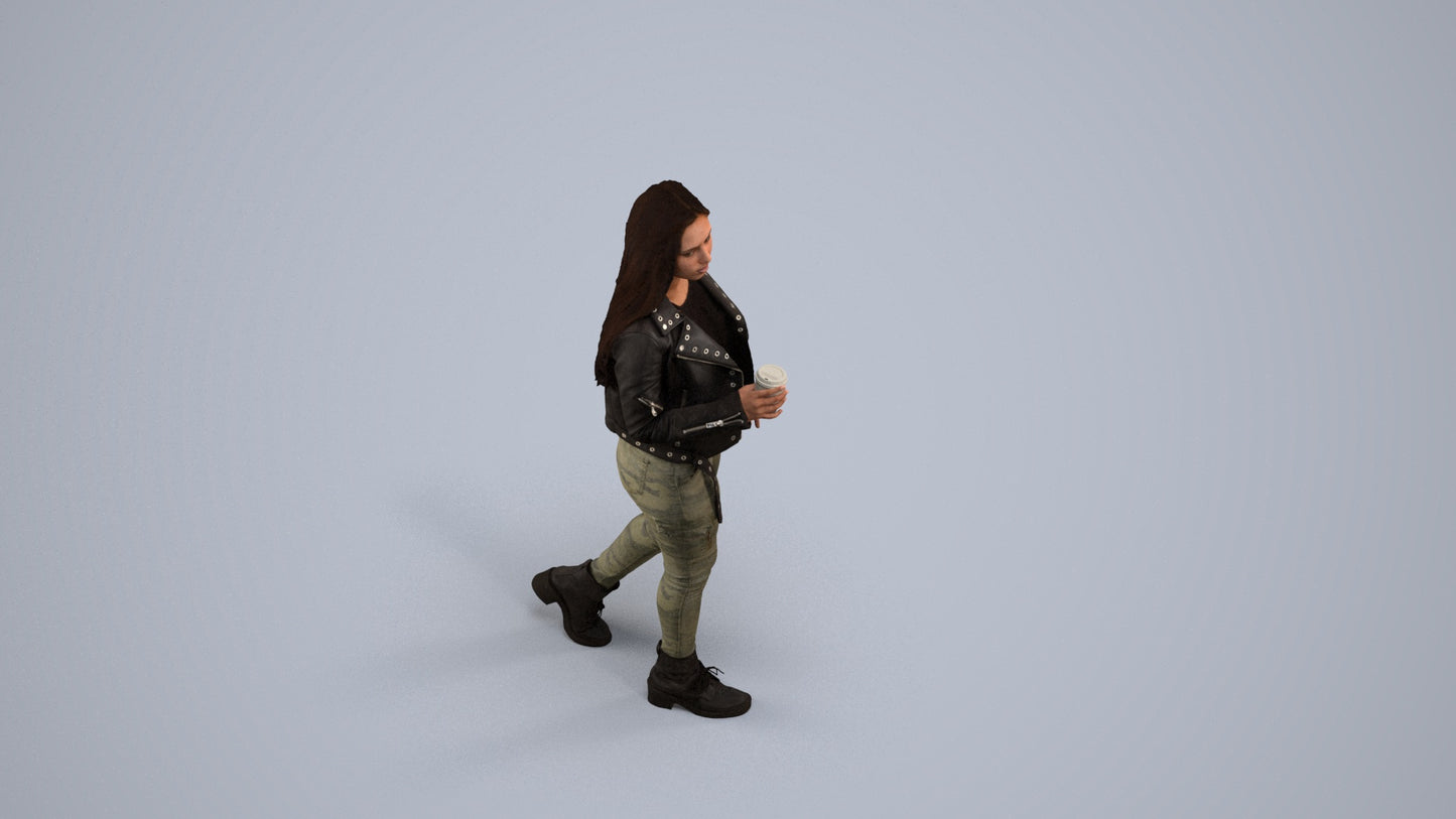 realistic 3D people woman casual walking, render-ready for V-Ray and Corona, FBX OBJ, back view render