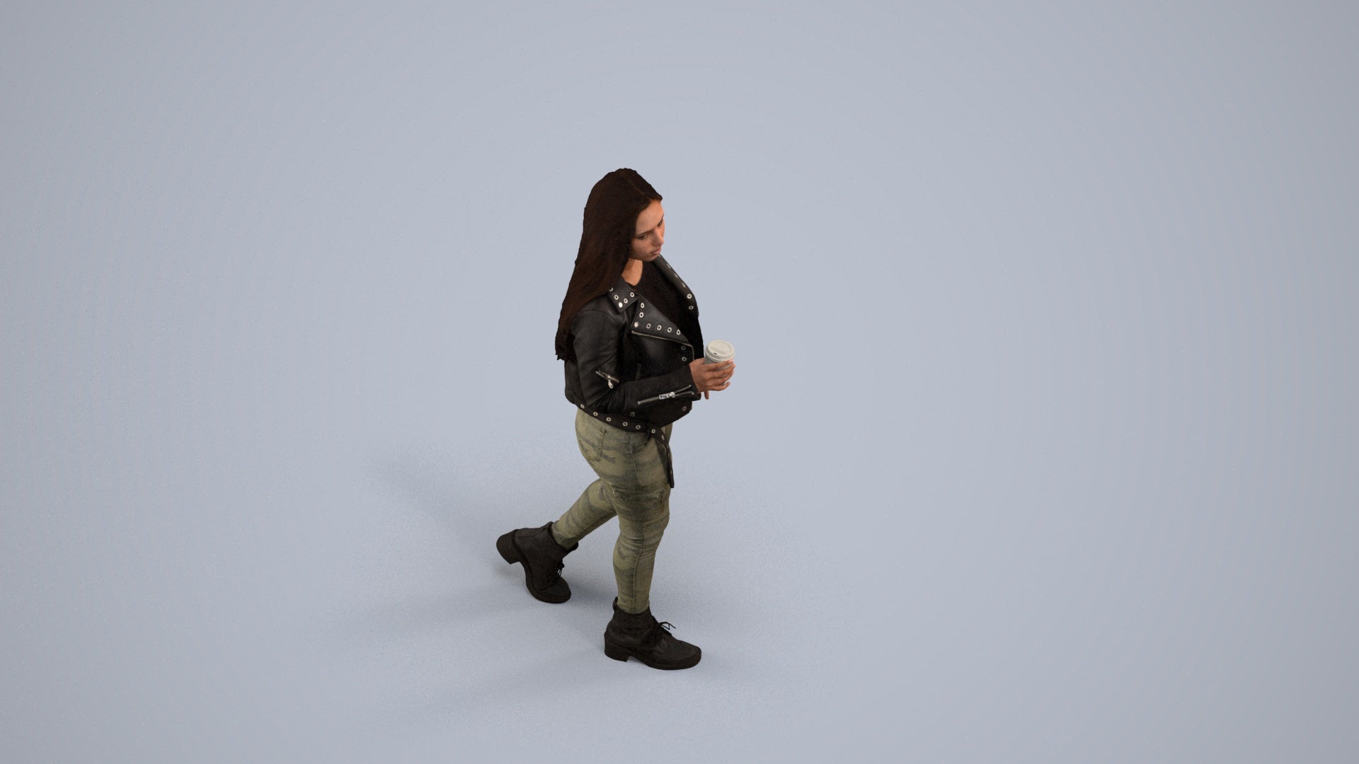 realistic 3D people woman casual walking, render-ready for V-Ray and Corona, FBX OBJ, back view render