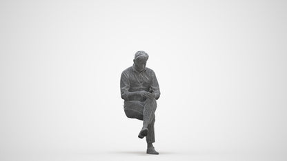 photogrammetry 3D man business sitting, realistic human model archviz FBX, three-quarter front view render