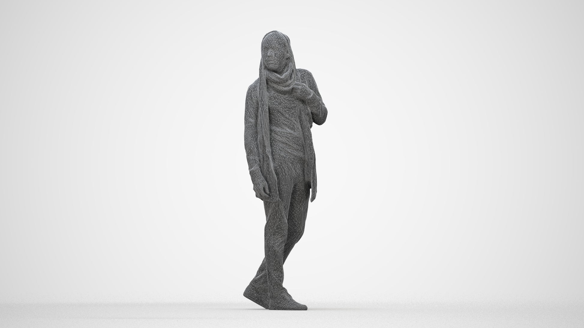 realistic 3D man casual walking, scanned archviz people for Blender and 3ds Max, wireframe back view