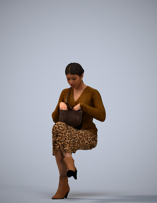 3D scanned woman sitting casual, photorealistic archviz people for Enscape and SketchUp