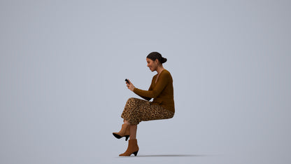 scanned 3D woman casual sitting, photogrammetry people for Enscape and V-Ray, three-quarter view render