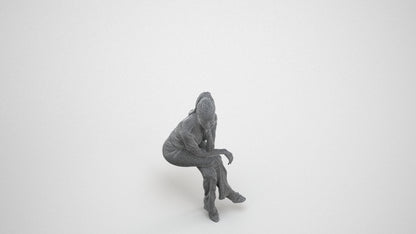 3D people model woman casual sitting, scanned human for 3ds Max rendering, wireframe three-quarter view