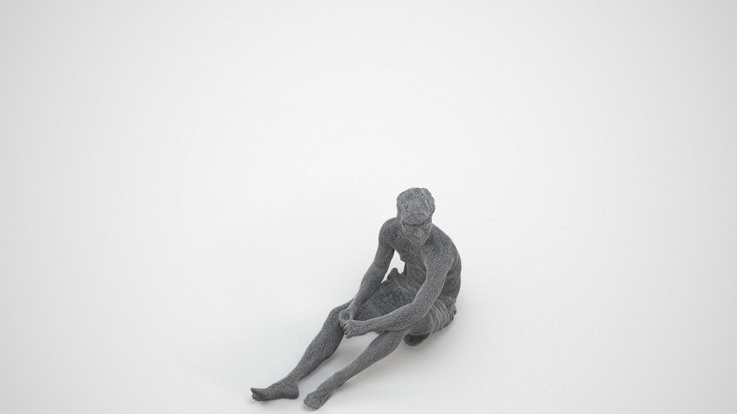 realistic 3D human man pool, archviz people FBX OBJ for Blender, wireframe three-quarter view