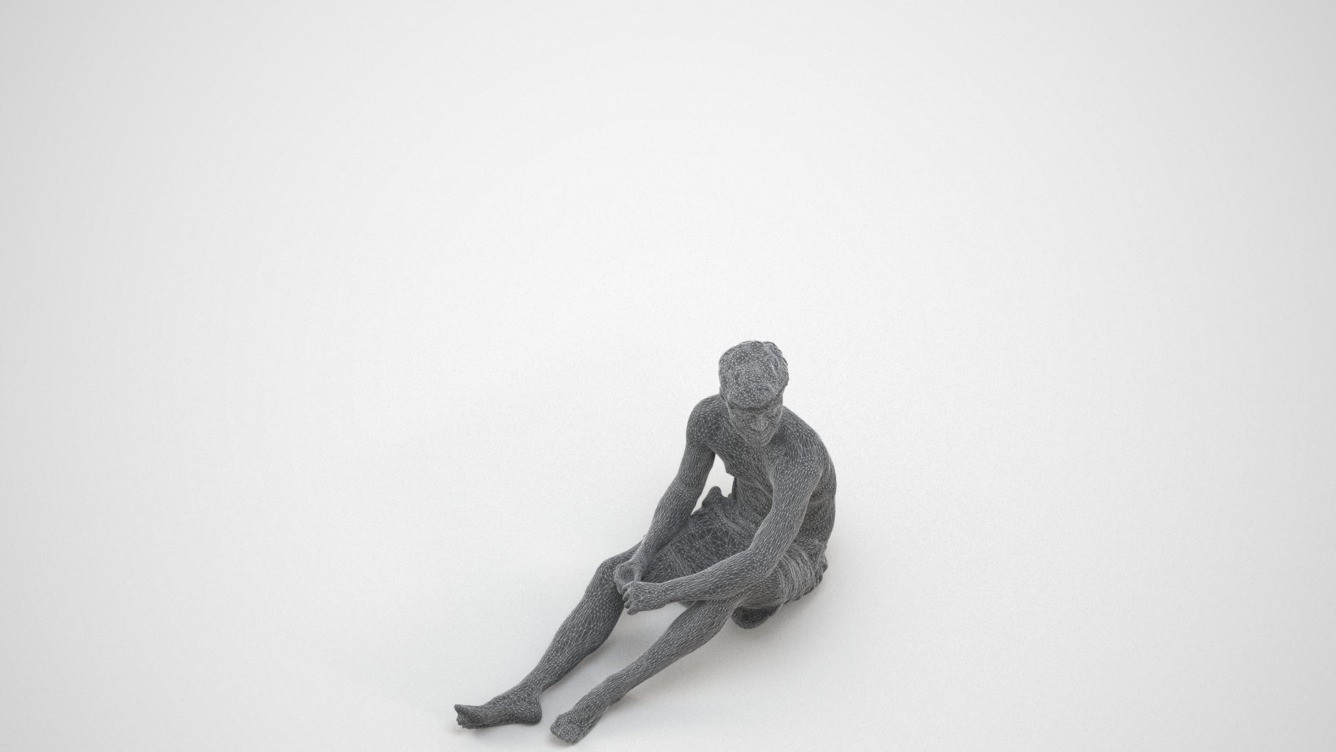 realistic 3D human man pool, archviz people FBX OBJ for Blender, wireframe three-quarter view