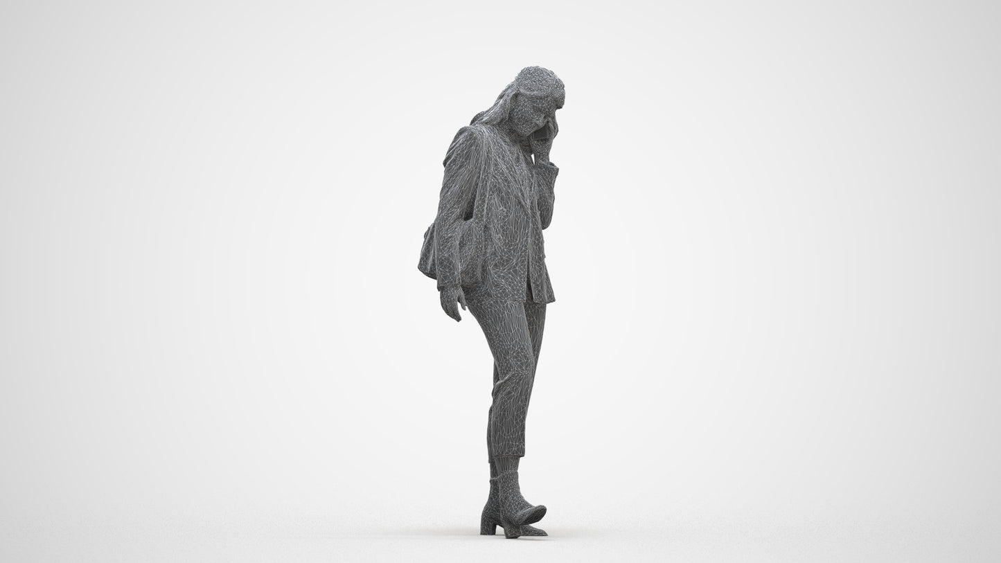 photogrammetry 3D woman business walking, realistic human model archviz FBX, three-quarter front view render