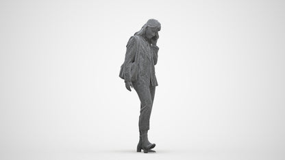 photogrammetry 3D woman business walking, realistic human model archviz FBX, three-quarter front view render