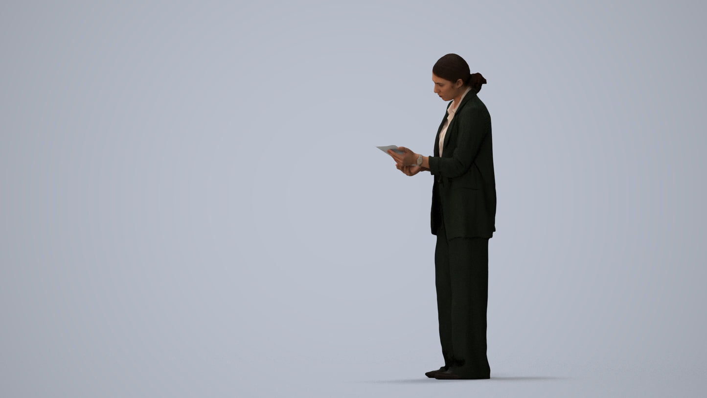 realistic 3D people woman business, render-ready for V-Ray and Corona, FBX OBJ, three-quarter view render