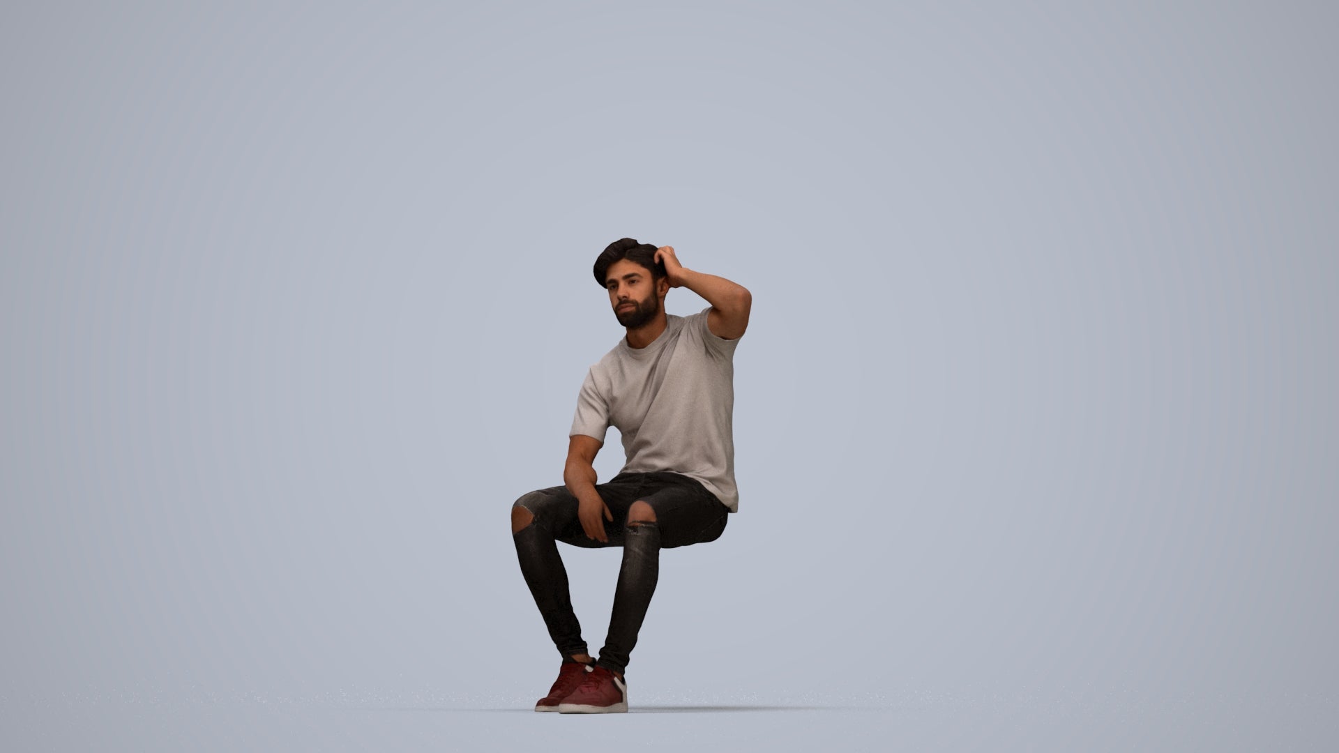 realistic 3D man casual sitting, scanned archviz people for Blender and 3ds Max, top-down view render