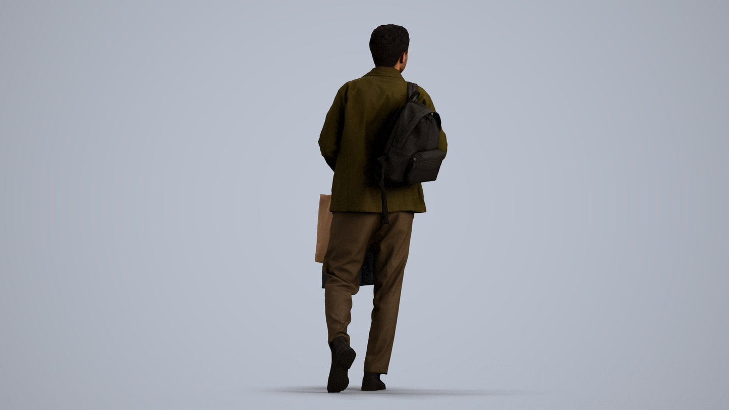 realistic 3D human man casual shopping, archviz people FBX OBJ for Blender, front view render