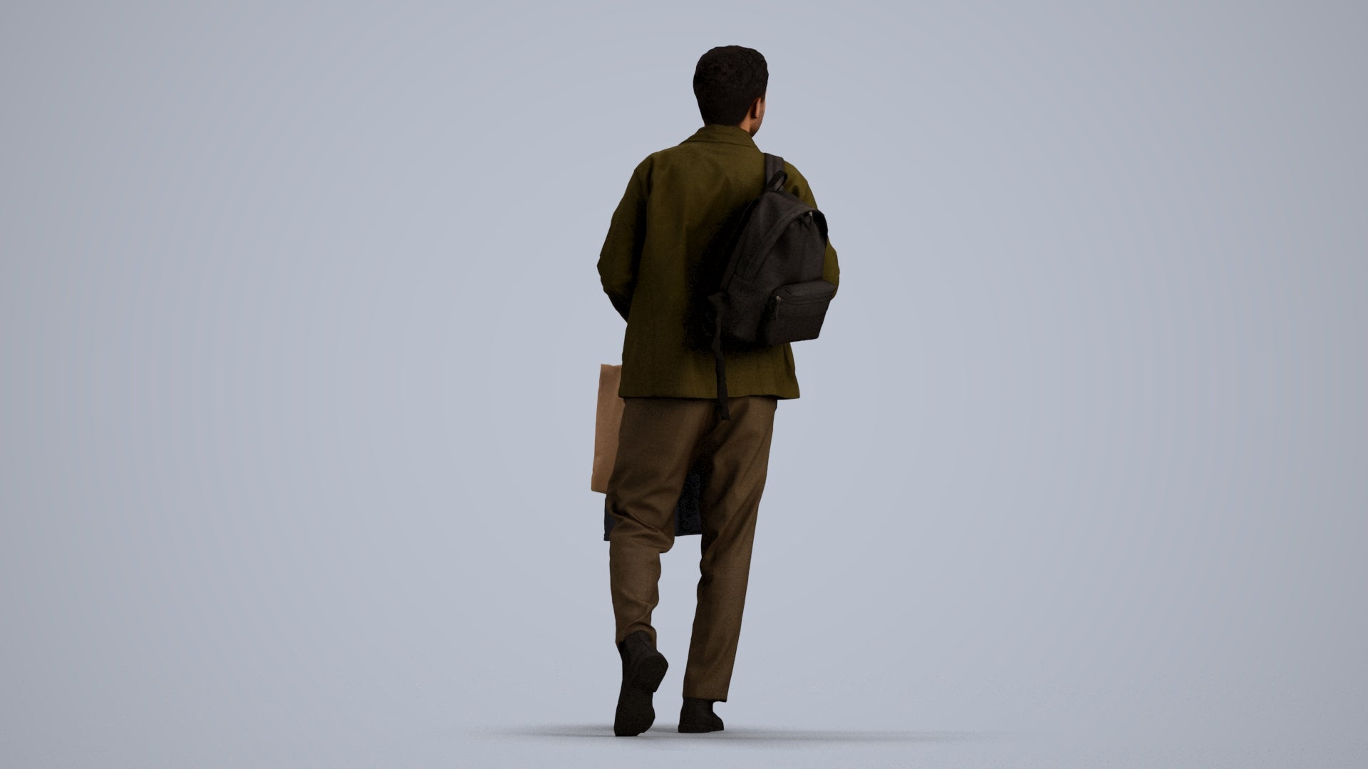 realistic 3D human man casual shopping, archviz people FBX OBJ for Blender, front view render