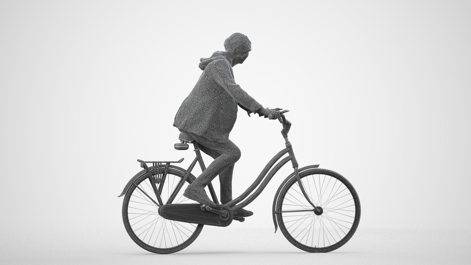 realistic 3D people senior boy casual cycling, render-ready for V-Ray and Corona, FBX OBJ, wireframe side view