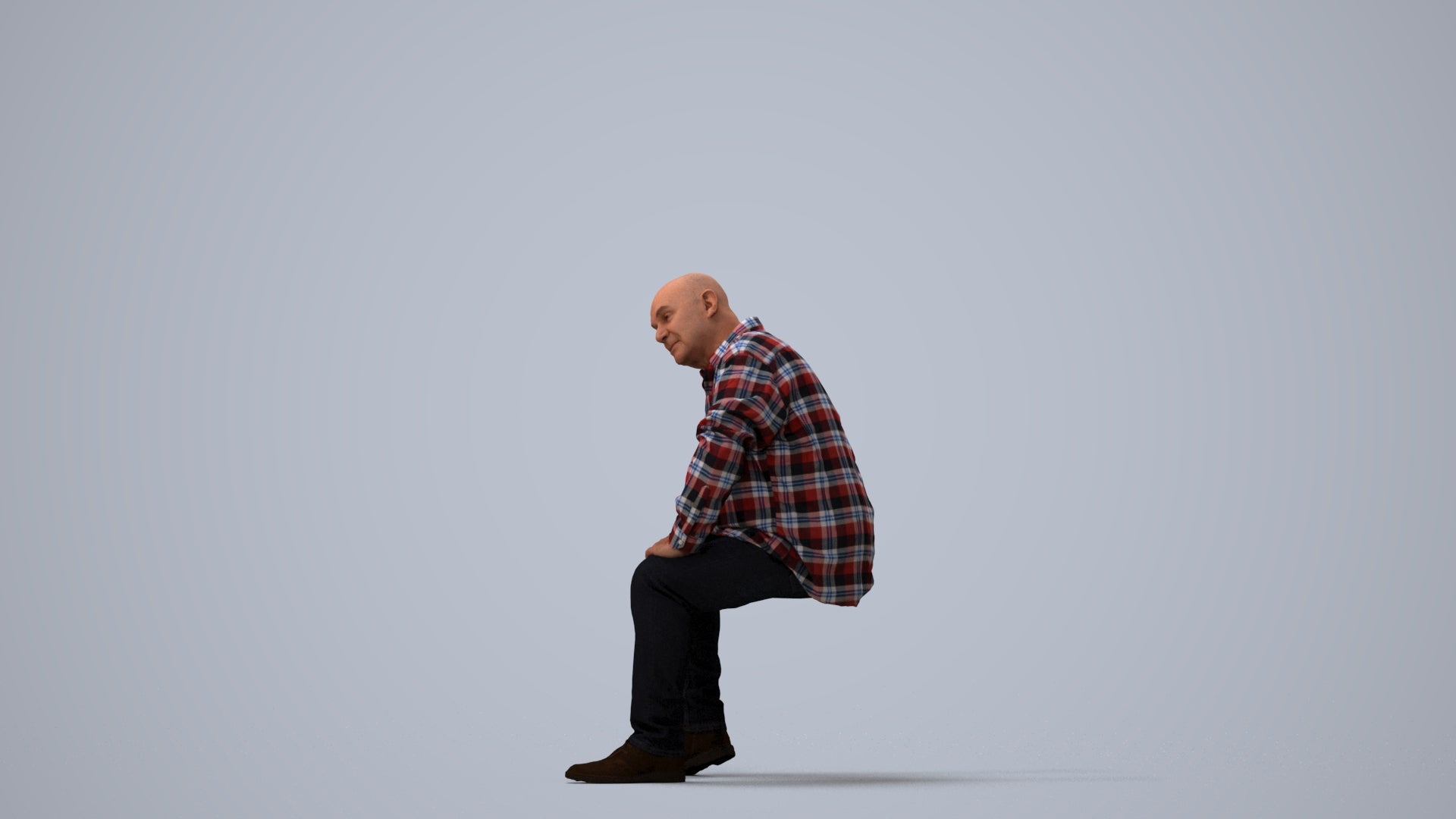 realistic 3D people senior man casual sitting, render-ready for V-Ray and Corona, FBX OBJ, three-quarter view render