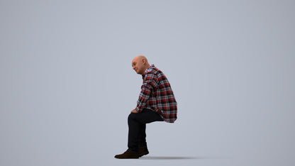 realistic 3D people senior man casual sitting, render-ready for V-Ray and Corona, FBX OBJ, three-quarter view render