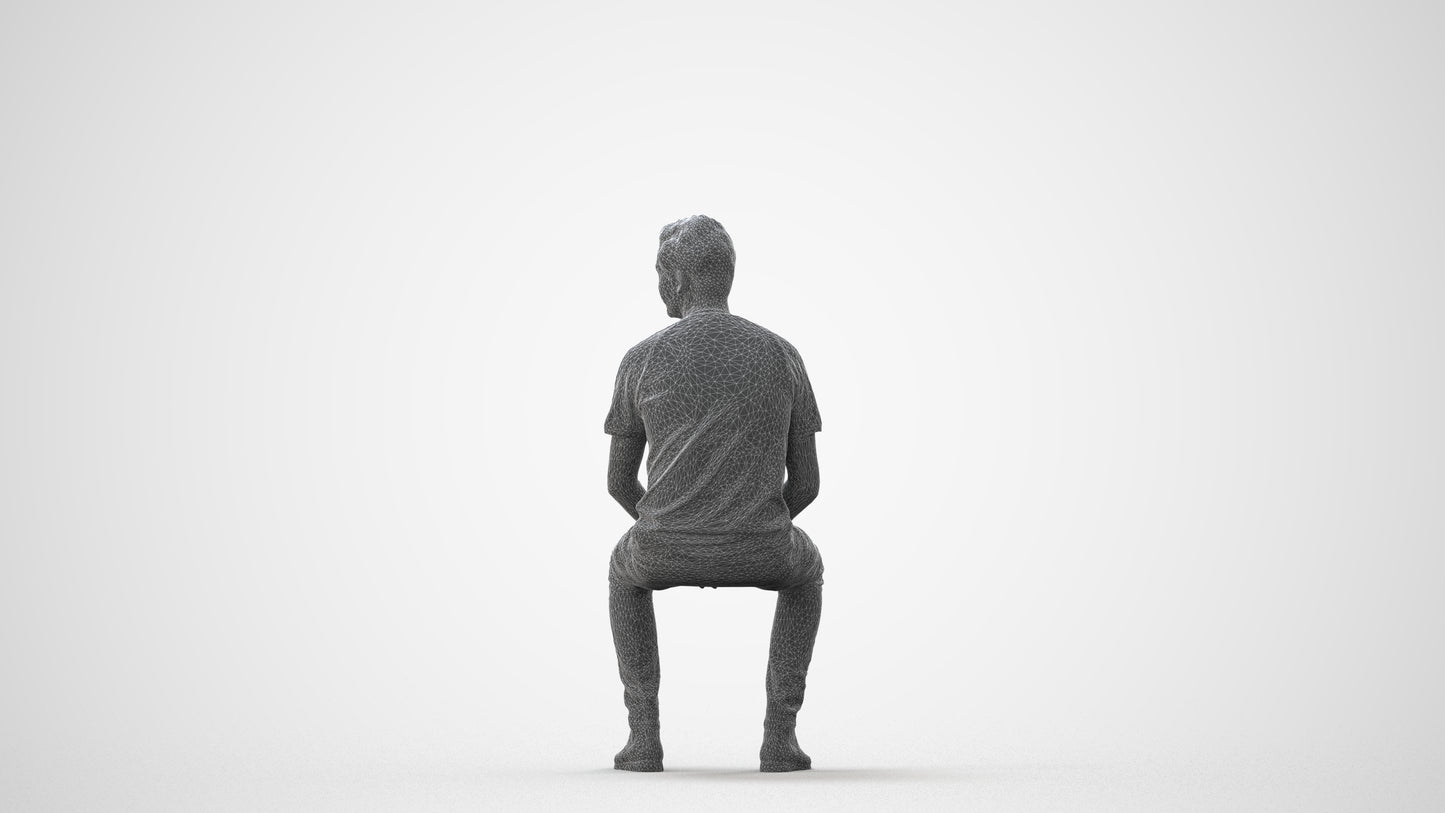 realistic 3D human man casual sitting, archviz people FBX OBJ for Blender, square thumbnail