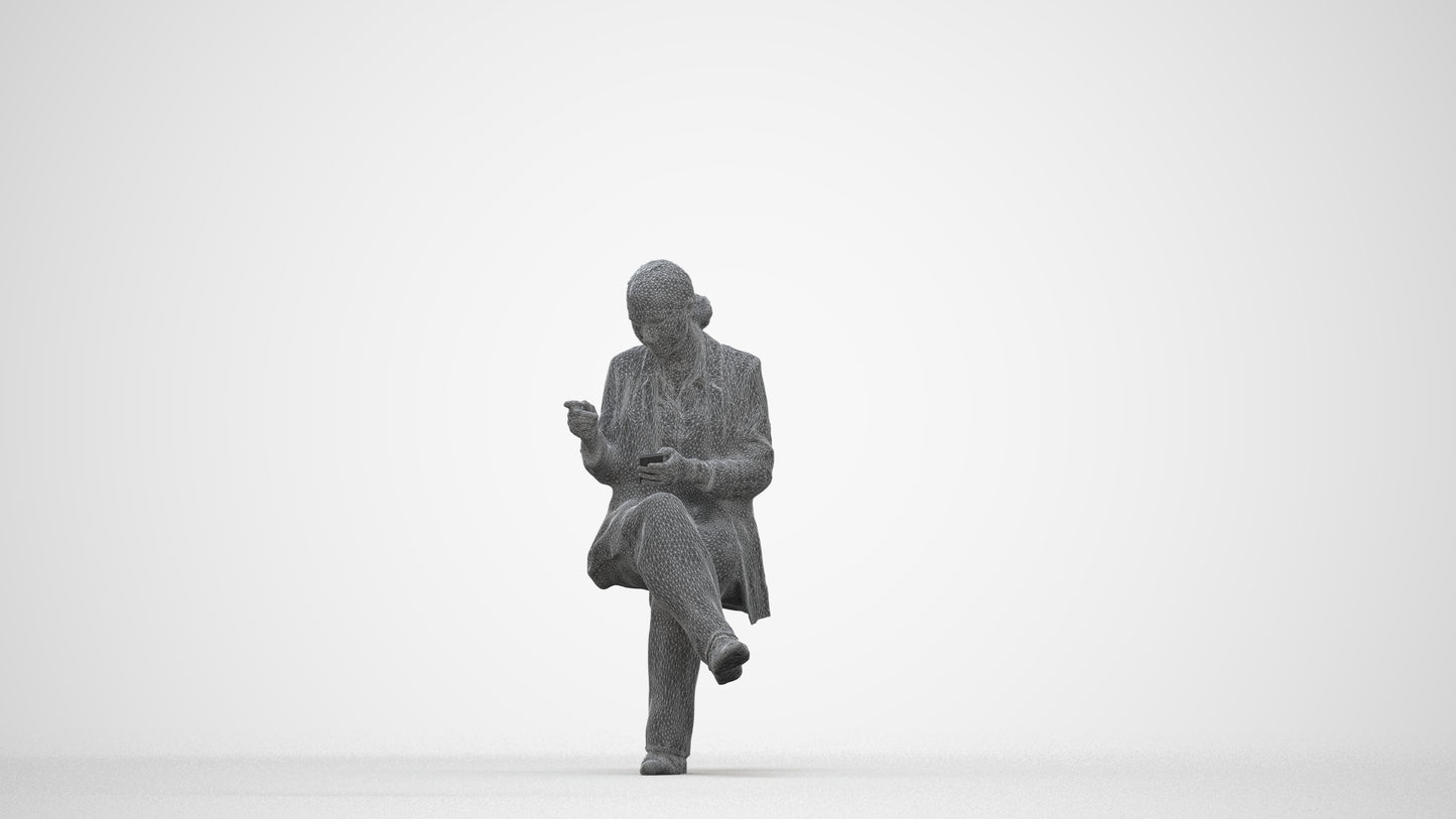 3D human model woman business, photogrammetry scanned person for archviz, wireframe back view
