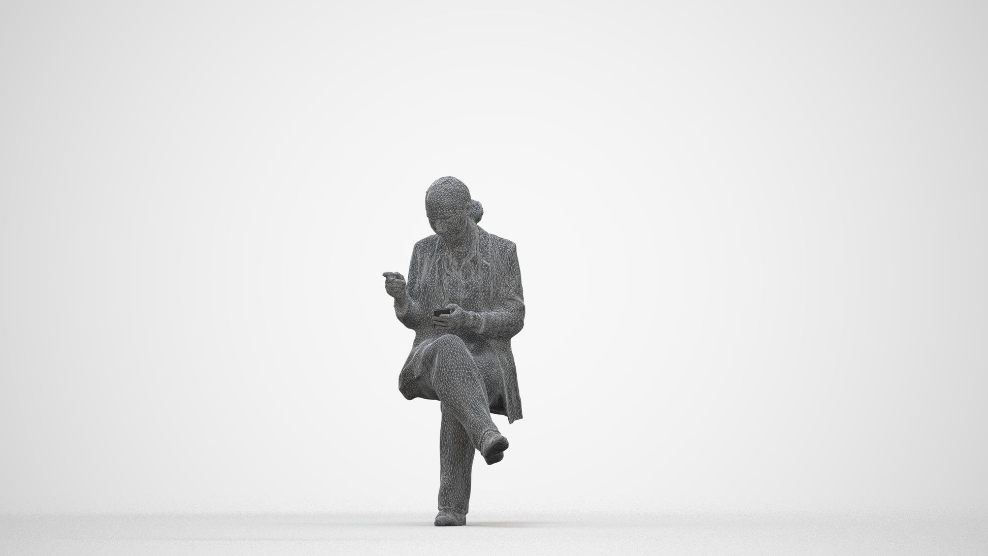 3D human model woman business, photogrammetry scanned person for archviz, wireframe back view