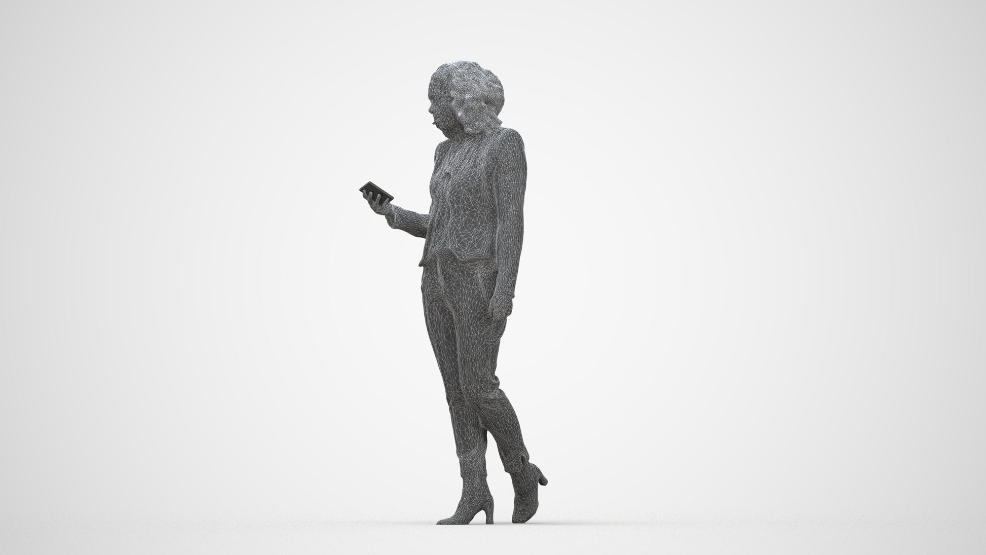 realistic 3D woman business walking, scanned archviz people for Blender and 3ds Max, wireframe back view