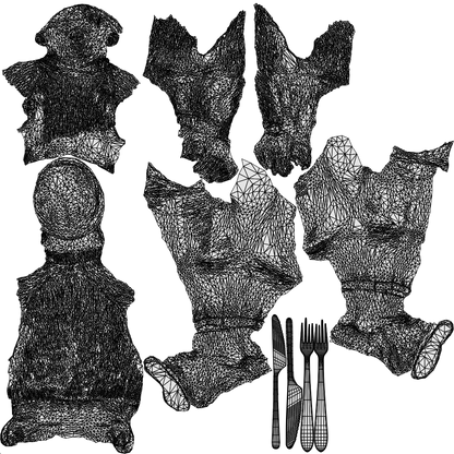 realistic 3D man casual sitting, scanned archviz people for Blender and 3ds Max, wireframe top-down view