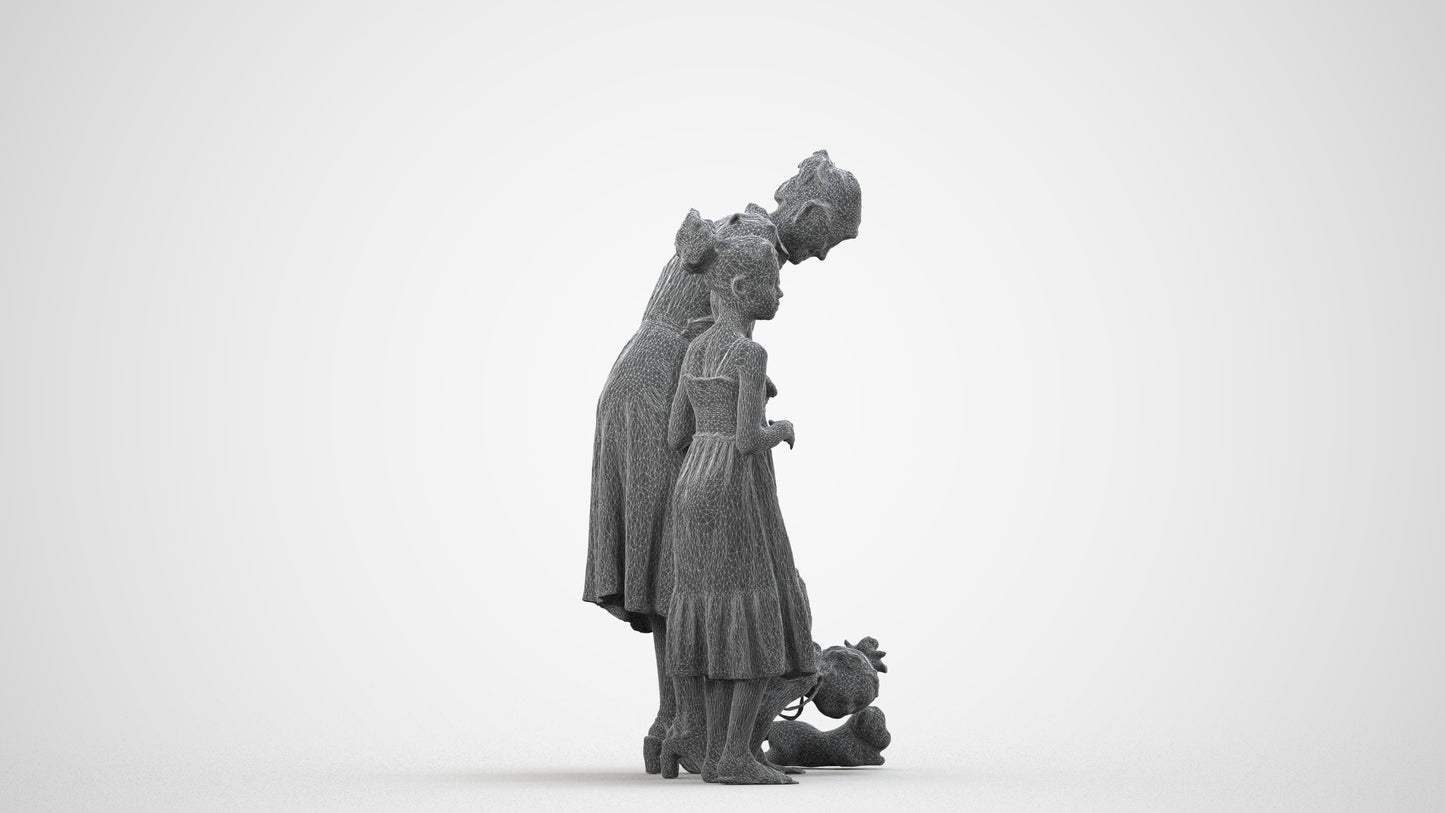 3D human model girl casual kids, photogrammetry scanned person for archviz, wireframe side view
