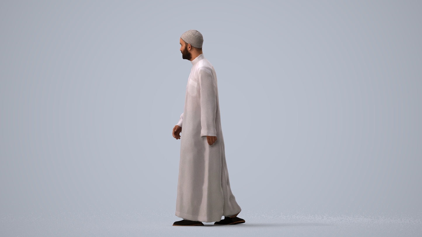 3D people model man walking, scanned human for 3ds Max rendering, three-quarter view render