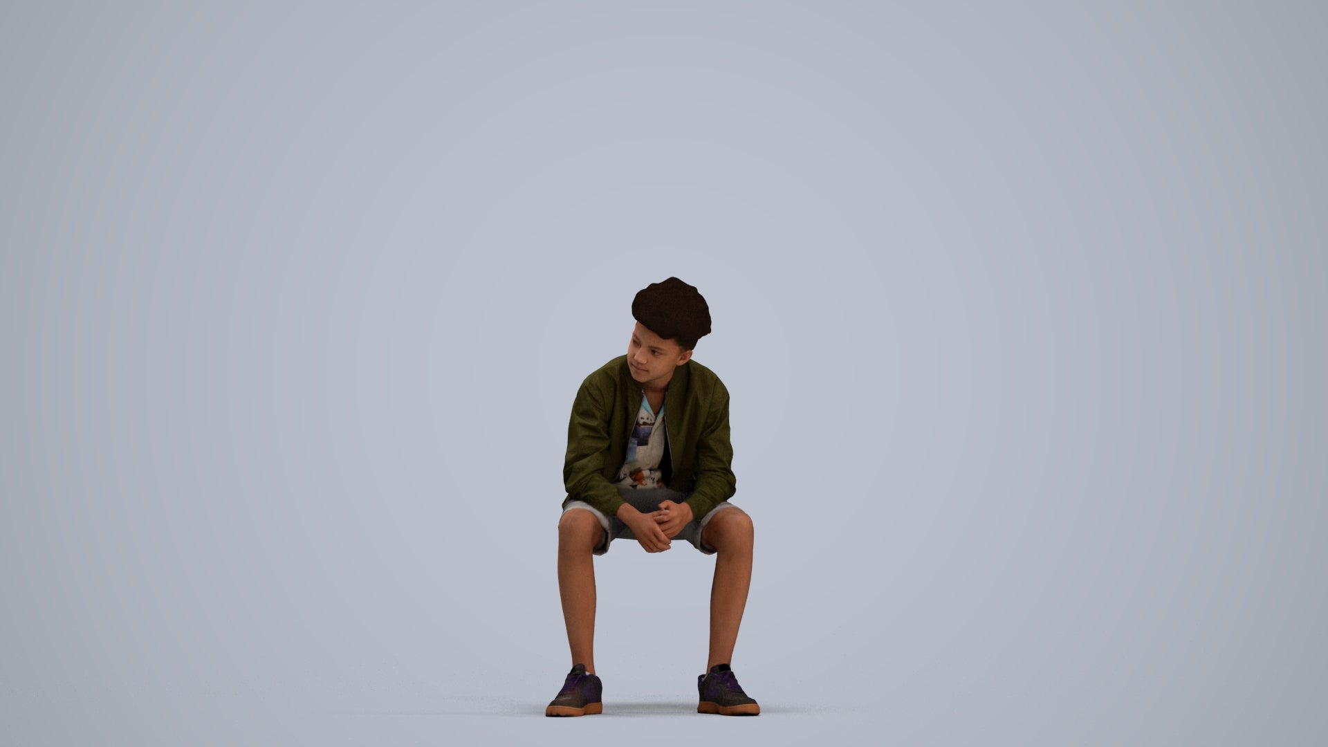 3D human model boy casual kids, photogrammetry scanned person for archviz, standing pose render