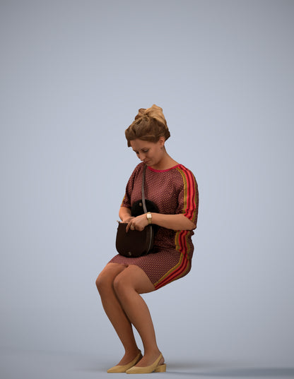 3D scanned woman sitting casual, photorealistic archviz people for Enscape and SketchUp