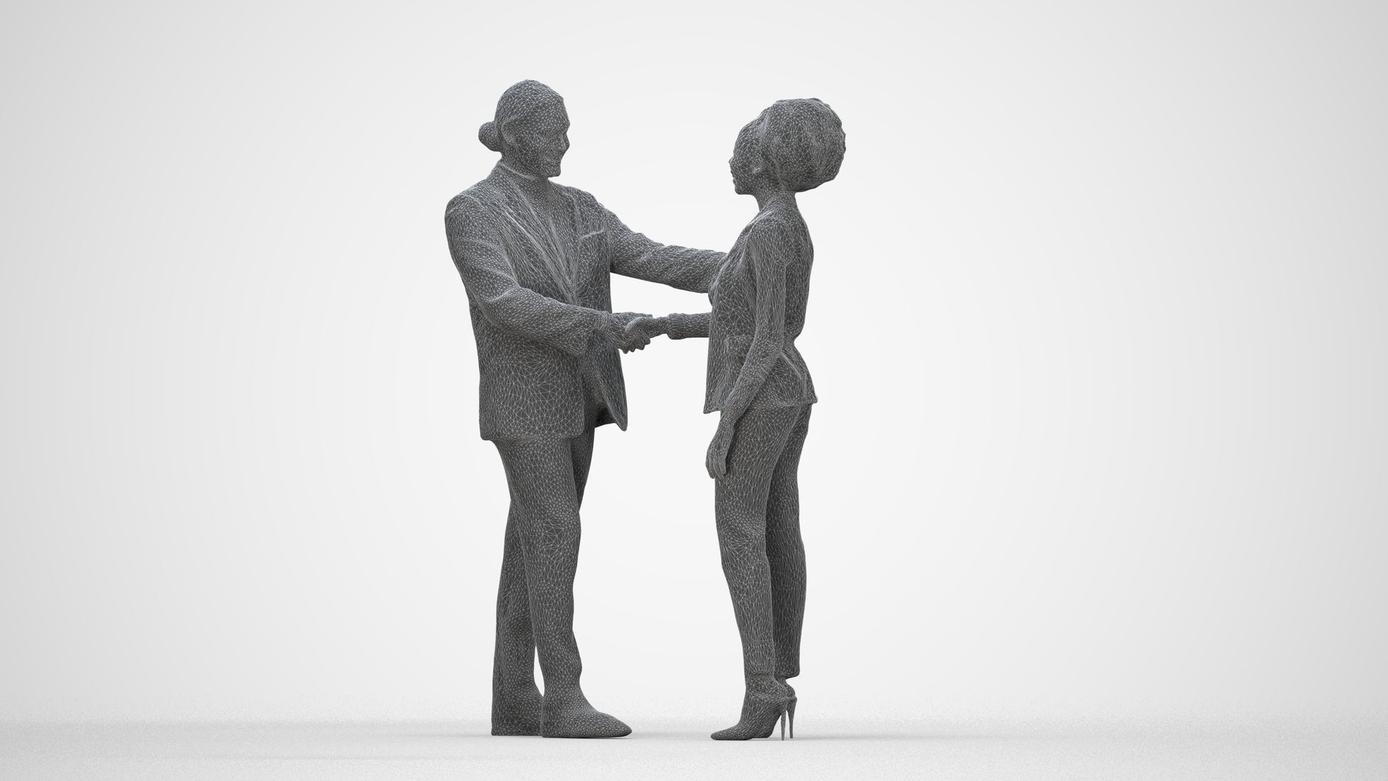 scanned 3D woman business, photogrammetry people for Enscape and V-Ray, wireframe back view