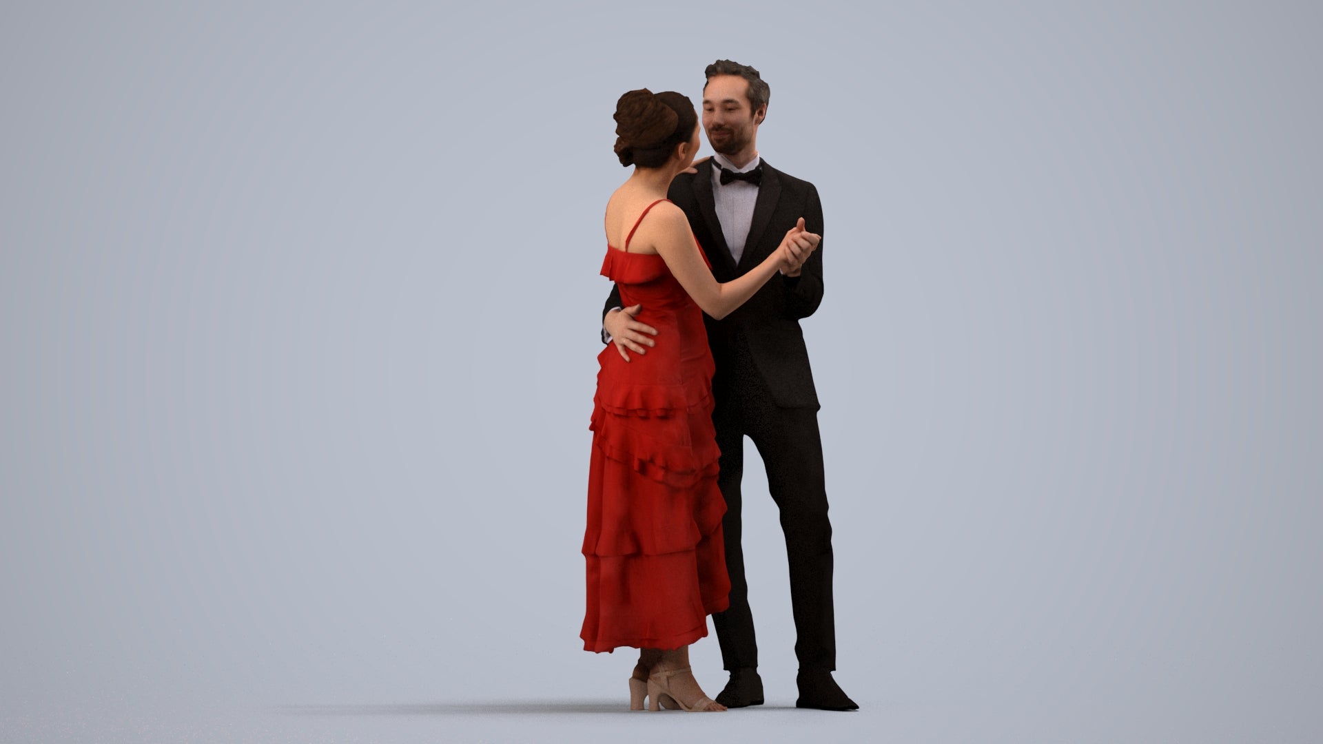 scanned 3D woman formal dancing, photogrammetry people for Enscape and V-Ray, side view render