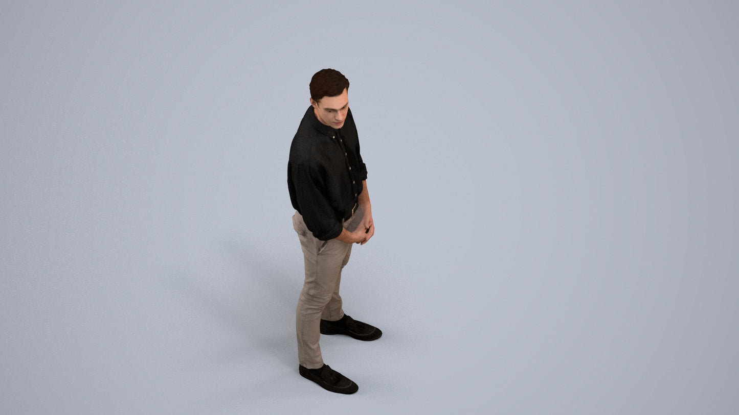 3D people model man casual standing, scanned human for 3ds Max rendering, back view render