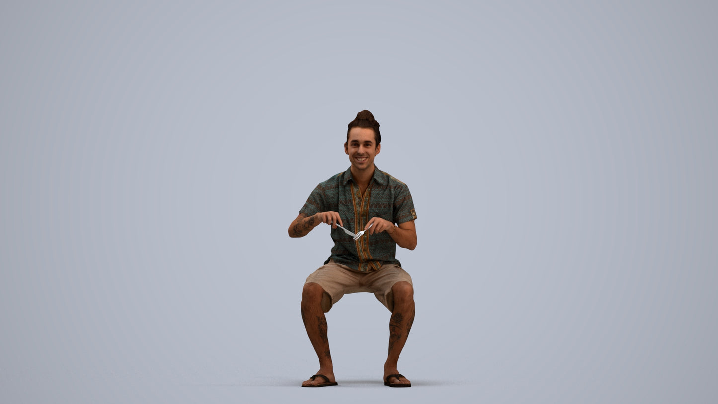 scanned 3D man casual sitting, photogrammetry people for Enscape and V-Ray, standing pose render