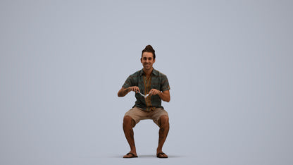 scanned 3D man casual sitting, photogrammetry people for Enscape and V-Ray, standing pose render