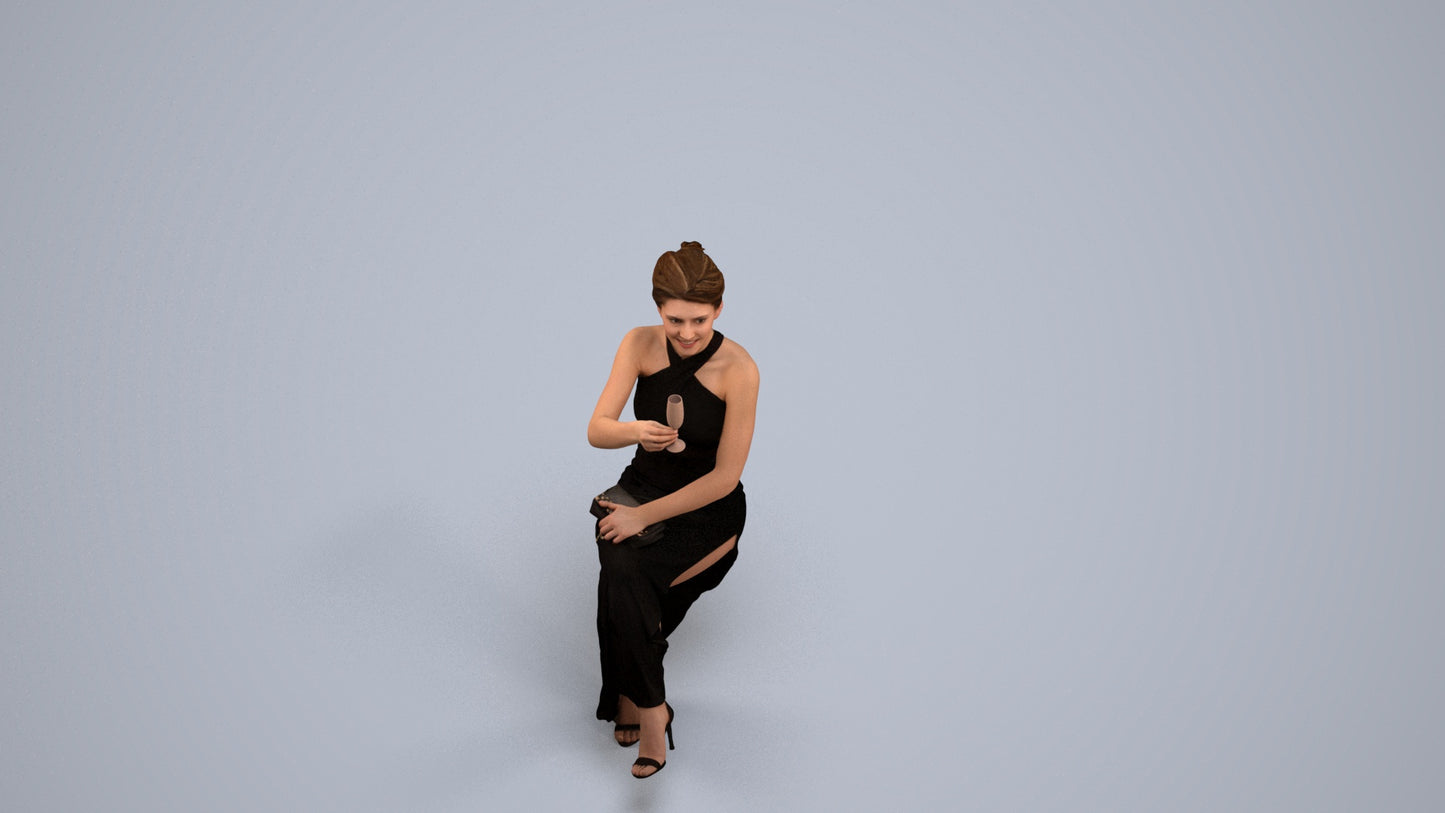3D people model woman formal sitting, scanned human for 3ds Max rendering, back view render