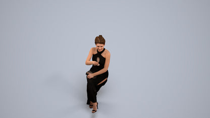 3D people model woman formal sitting, scanned human for 3ds Max rendering, back view render