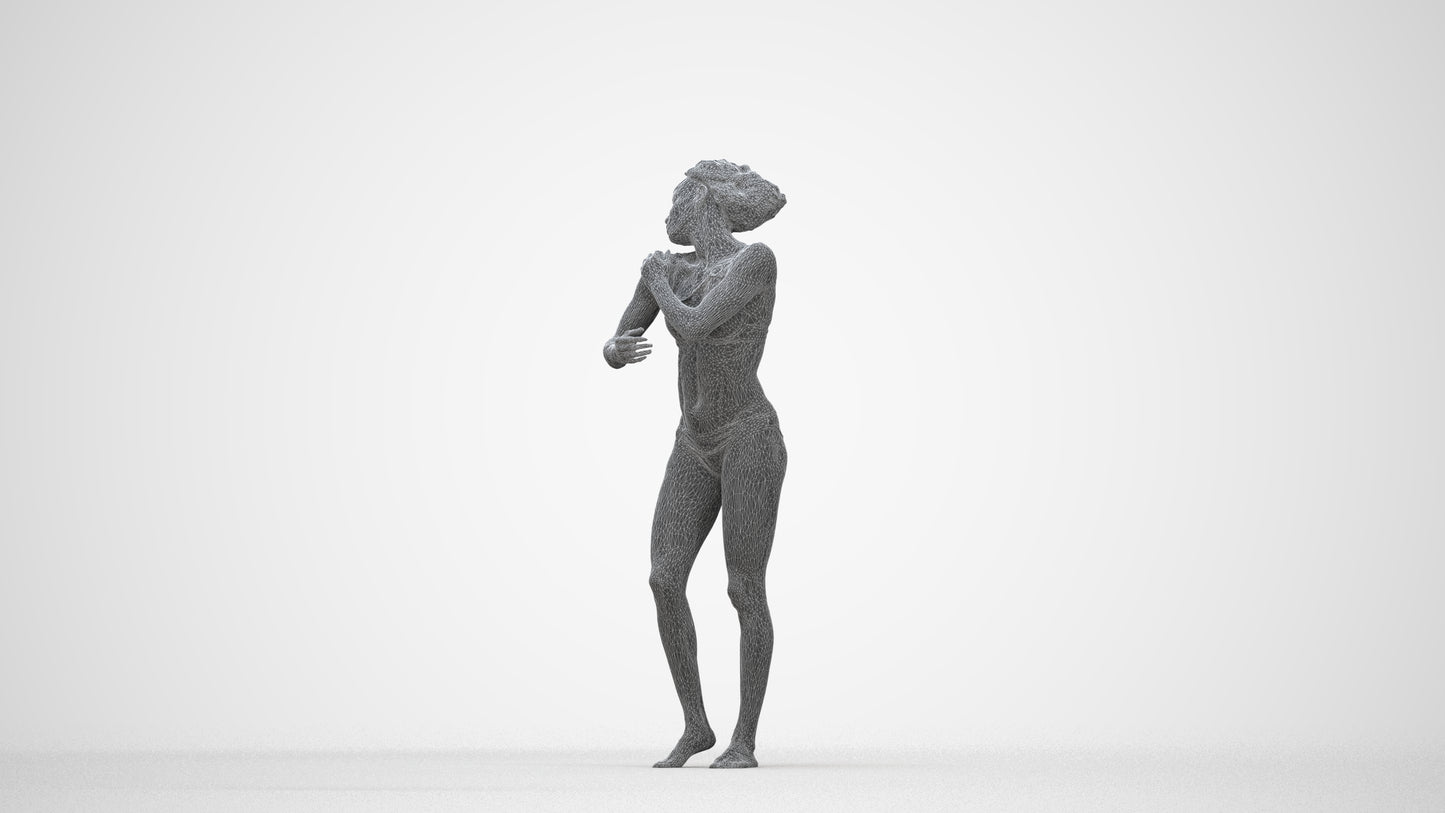 realistic 3D human woman pool, archviz people FBX OBJ for Blender, wireframe back view