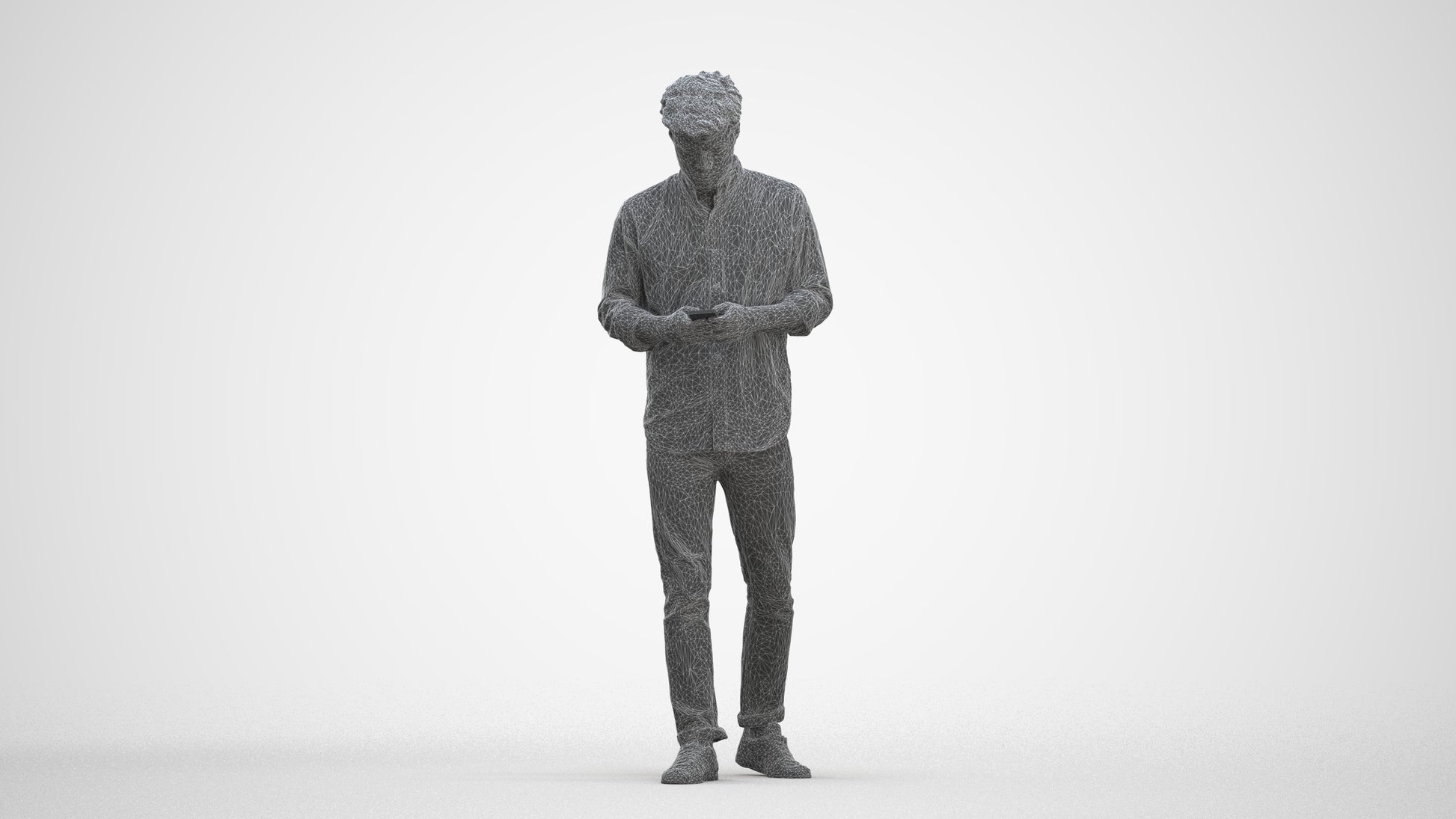 photogrammetry 3D man casual walking, realistic human model archviz FBX, three-quarter front view render