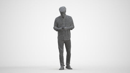 photogrammetry 3D man casual walking, realistic human model archviz FBX, three-quarter front view render