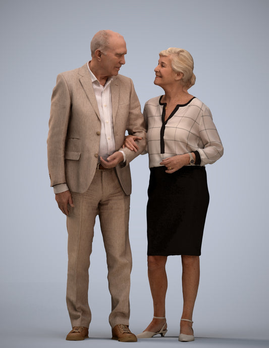 realistic 3D human senior woman business couple, archviz people FBX OBJ for Blender