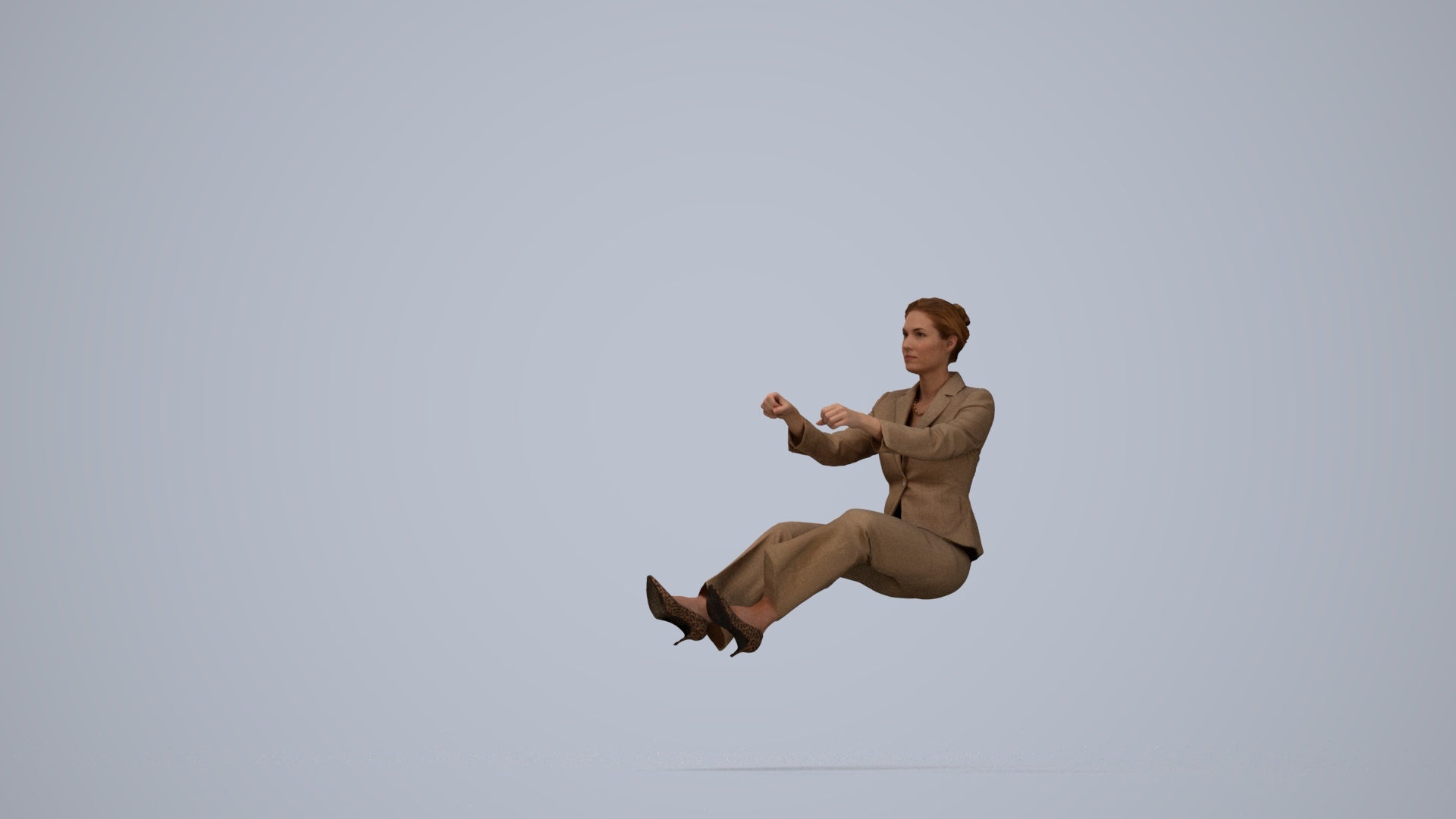 3D scanned woman driving business, photorealistic archviz people for Enscape and SketchUp, top-down view render