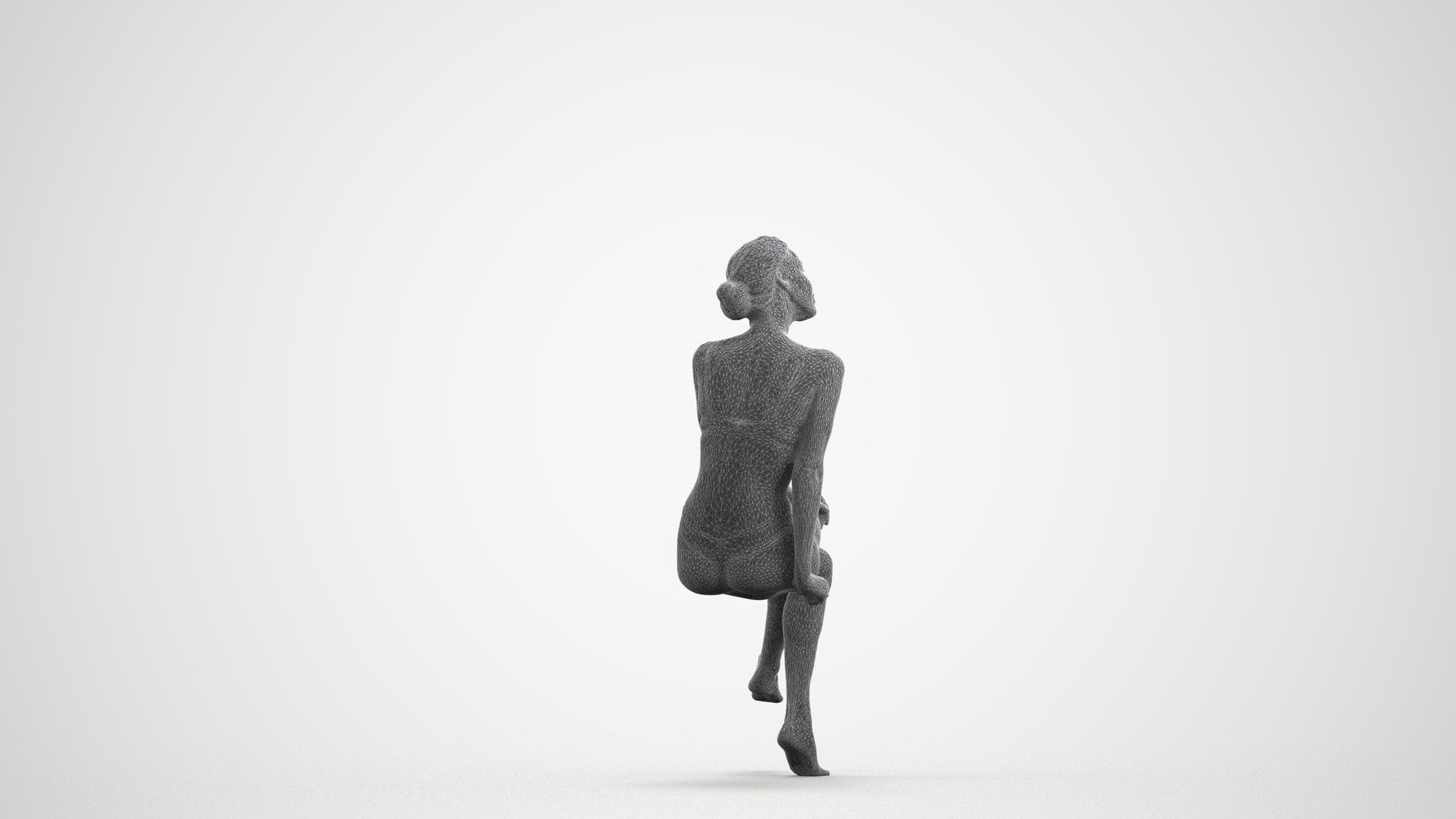 3D human model woman bathroom, photogrammetry scanned person for archviz, wireframe front view