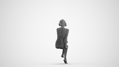 3D human model woman bathroom, photogrammetry scanned person for archviz, wireframe front view