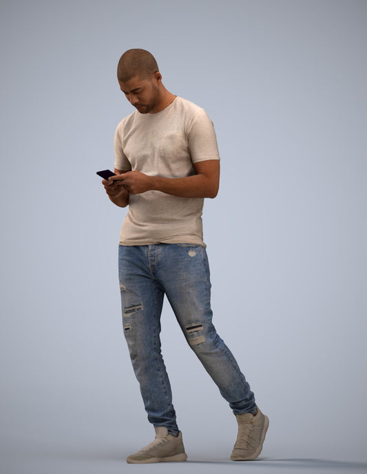 3D scanned man walking casual, photorealistic archviz people for Enscape and SketchUp