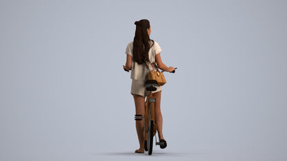 realistic 3D woman casual cycling, scanned archviz people for Blender and 3ds Max, front view render